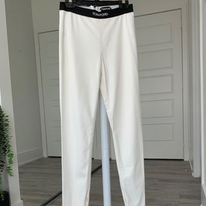 TOM FORD White Denim Slim Pant with Logo Waist